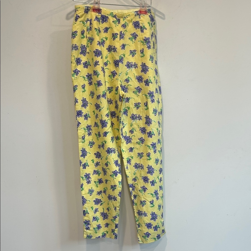 Vintage Lilly Pulitzer Linen Cottom pastel Yellow Floral Summer Print Pants 6